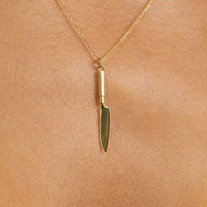 Collar de cuchillo de oro, regalo para ella, pequeño colgante de chef, joyería fina, collar de oro con dije de chef, regalos personalizados para mujeres, regalo del día de San Valentín