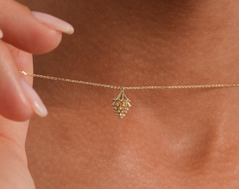 14K Solid Gold Pine Cone Choker: Dainty Handmade Pendant