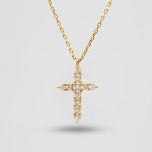 14k Gold Diamond Cross Necklace: Natural Diamond Religious Pendant