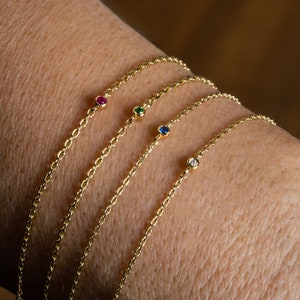 14K Gold Diamond Solitaire Bracelet: Dainty Bezel Set Gift