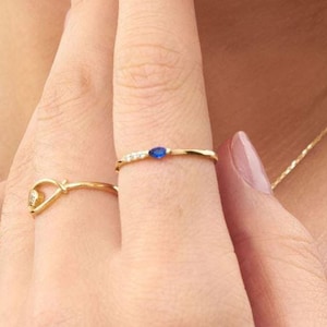 London Blue 14k Gold Joint Ring,Minimalist Joint Ring,Dainty Minimalist Sapphire Ring,Stacking Ring,Gift For her,Fine Jewelry,Gift For Woman