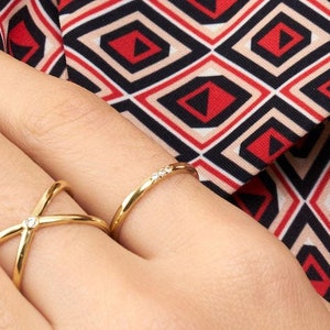 Dainty Gold Ring with Three Stones,Thin Ring,Dainty Minimalist Ring,Stacking Ring,Gift For her,Fine Jewelry,Gift For Woman