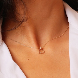 Heart necklace,14K Gold Necklace,Gift for her,Stone,14k Real gold,Love Pendants,Valentine&#39;s Day Gift,Fine Jewelry,Dainty Necklace,