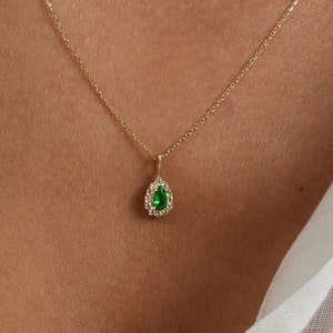 Emerald Necklace,14k Solid Gold Pendant,14k Solid Yellow, White or Rose Gold Fine Jewelry for Women,Gift For Her, Valentine's Day Gift,