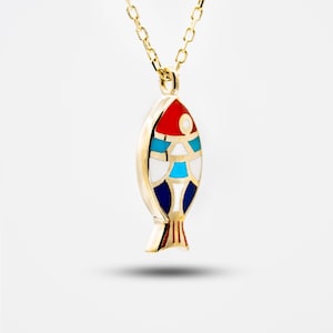 Tiny Fish Gold Necklace,Colorful Gold Fish ,Gift For her,birthday gift,Dainty Fish Necklace,14k Fine Fish Jewelry,Valentines Day Gift