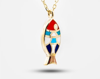 14k Gold Fish Necklace: Colorful Fine Jewelry