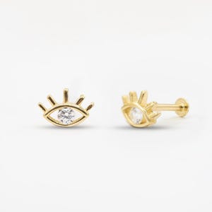 Eye's Tragus Earring,Eye Gold Piercing,Dainty Eye Earlobe,Birthday gift,16G Certilage Earrings,Stud Earrings,Valentine's Day Gift
