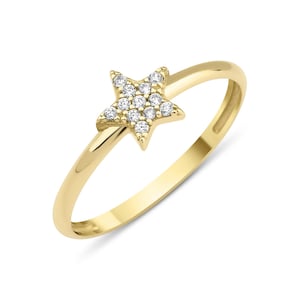 14K Gold Star Ring: Dainty CZ Celestial Band