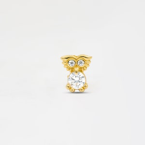 Owl Tragus Earring,Dainty Owl 14k Gold Piercing,Owl Earlobe,Birthday gift,Certilage Earrings,Dainty Stud Earrings,Valentine's Day Gift