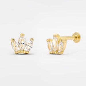 14k Solid Gold Tragus Ohrring: Drei Stein Zierlich