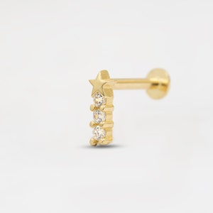 Brinco de pino Star Tragus, presente para ela, brinco de tragus minimalista delicado, presente para mulher, presente de aniversário, brincos de ouro maciço, brincos de pino delicados