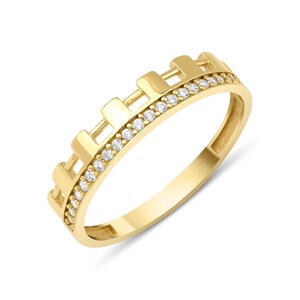 14K Gold Schloss Bandring: Geometrischer CZ Stapelring