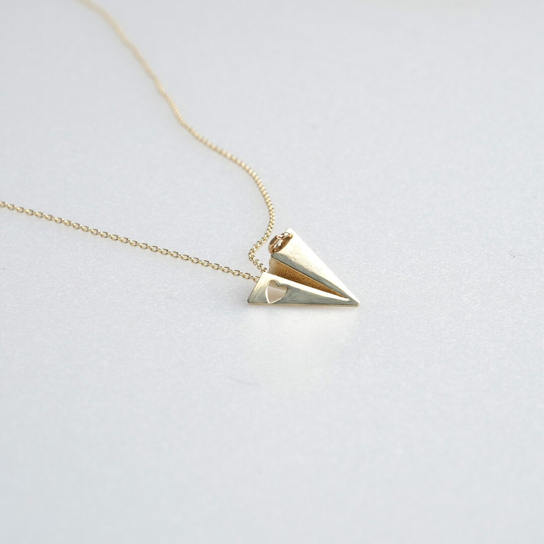 Plane Necklace, 14k Gold Dainty Hearth Plane Necklace,plane Jewelry