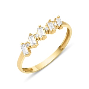 14K Solid Gold Baguette Diamond Ring, Dainty Gold Ring for Women, Minimalist Engagement Ring, Stacking Ring Gift for Her