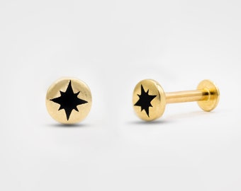 14k Gold North Star Tragus Earring: Handmade 16G Cartilage Piercing