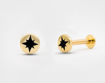 Northstar Tragus Earring,Northstar Gold Piercing,Northstar Earlobe,Birthday gift,16G Certilage Earrings,Stud Earrings,Handmade Gold Piercing