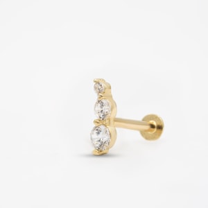 Three Gold Piercing,Dainty Stone(cz) Tragus Piercing,Stud Earring,Valentine's Day Gift,Screw Flat Back Earring,Stud Helix Piercing