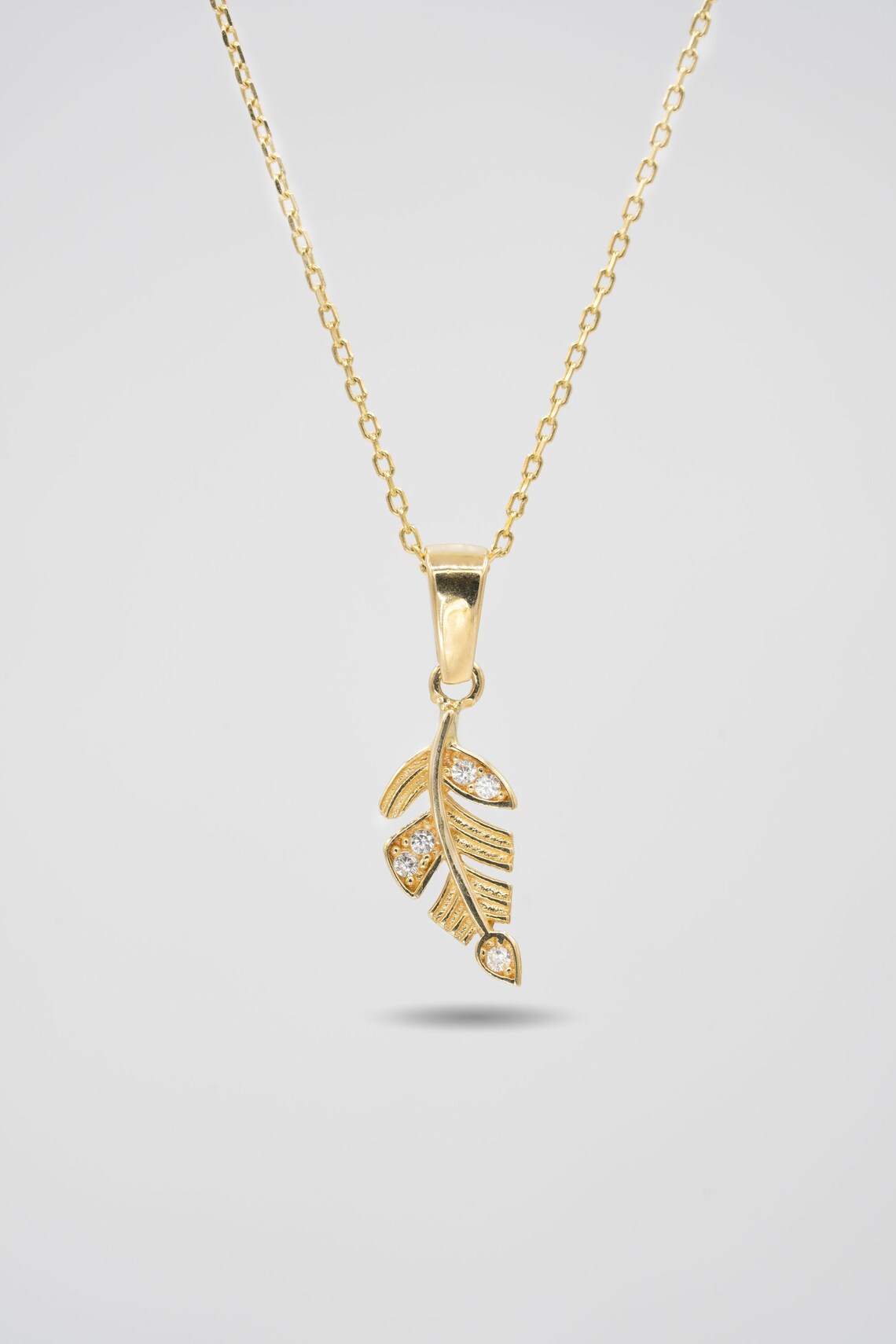 14k Solid Gold Leaf Pendant, Real Solid Gold Leaf Necklace, Yellow Rose