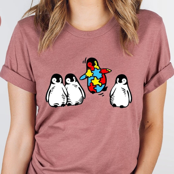 Cute Penguin Autism Shirt, Autism Awareness Shirt, Autism Teacher Shirt, Autism Mom Shirt, Neurodiversity Graphic Tees, Autism Awareness