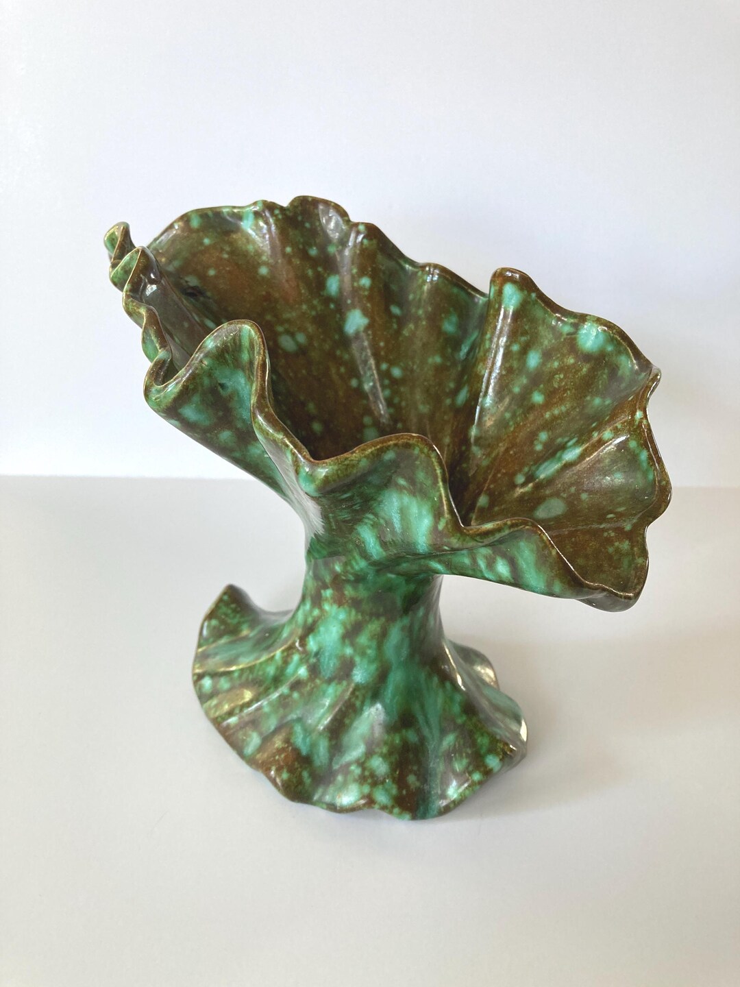 Vintage Handmade Studio Pottery Sculptural Vase With Speckled Green ...