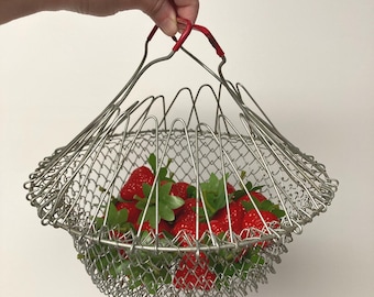 Vintage Aluminum Chef's Basket with Red Handles