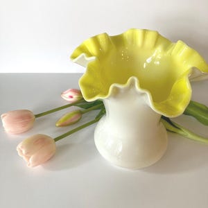 Yellow and White Ruffled Fenton Vase - Etsy