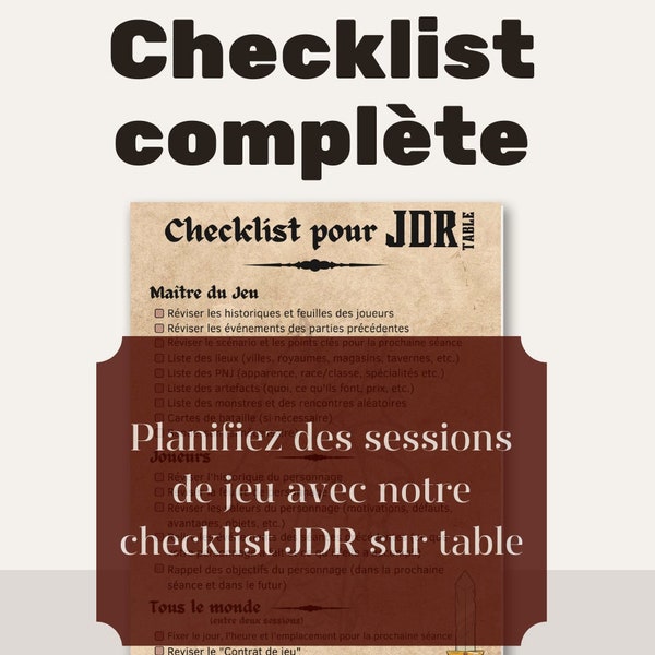 D&D Jeu de rôle Checklist JDR | PDF Imprimable