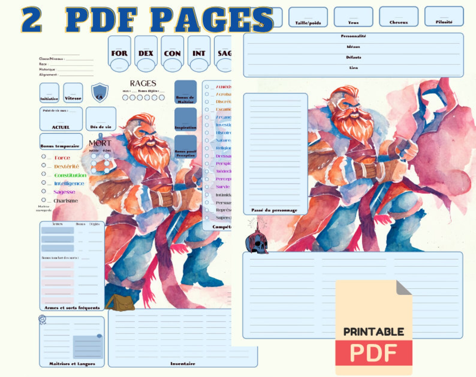 Barbarian Character Sheets D&amp;D 5e PDF for Print - Etsy