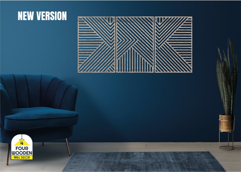 Geometric Wood Wall Panels, 3 Piece Set, Modern Wood Wall Art Set