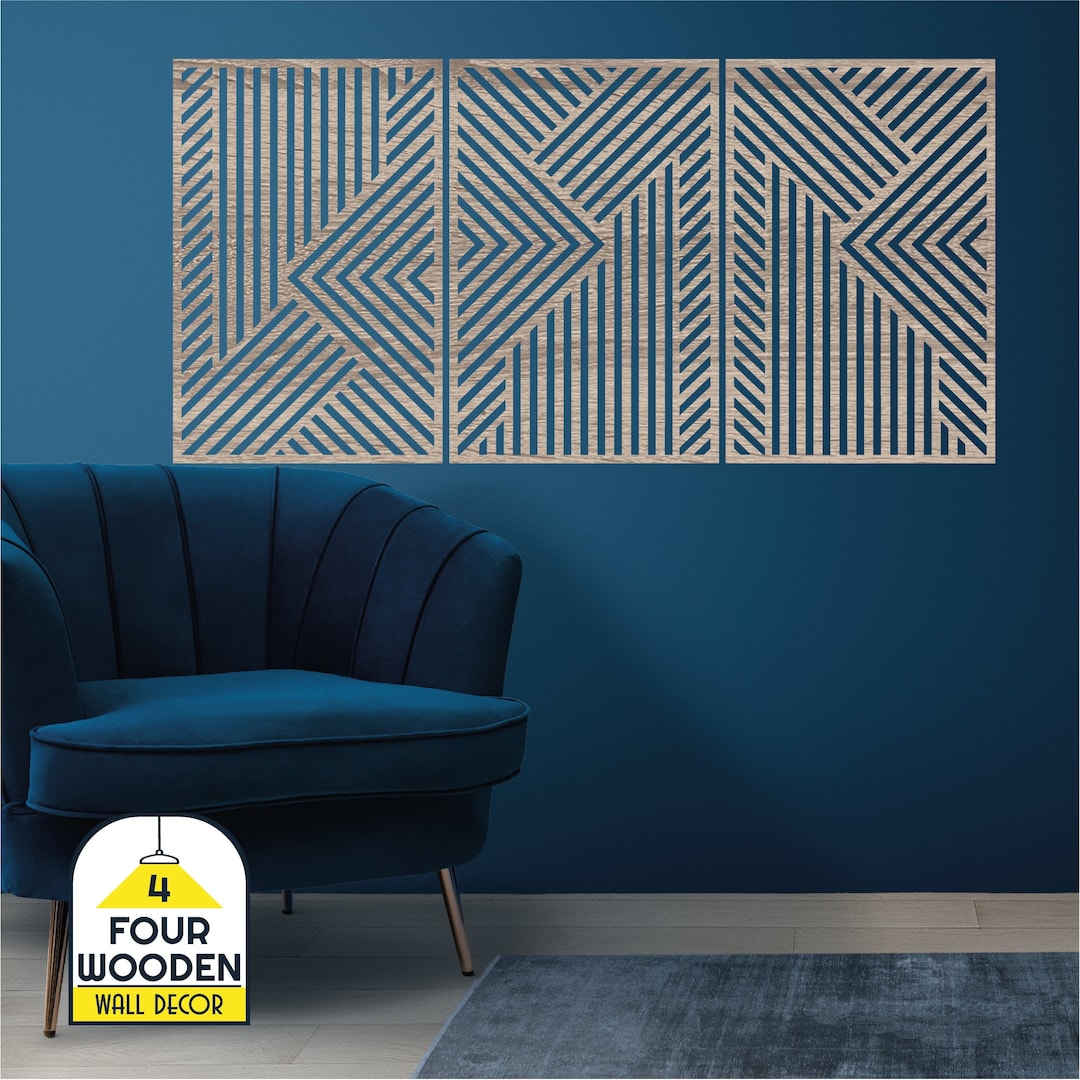 Geometric Wood Wall Panels 3 Piece Set Modern Wood Wall Art Etsy