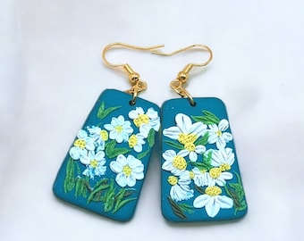 Handcrafted Polymer Clay Daisy Earrings: Floral Statement Jewelry