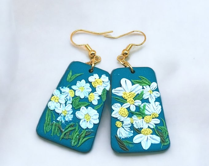 Handcrafted Polymer Clay Daisy Earrings: Floral Statement Jewelry