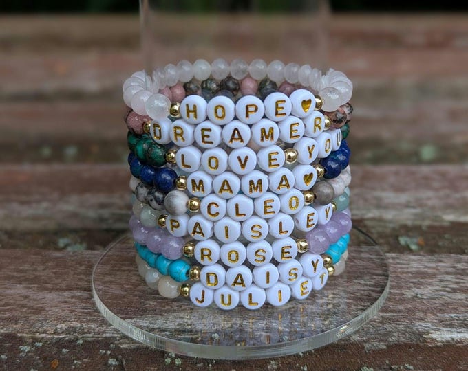 Personalized Gemstone Name Bracelet: Custom Beaded Word Bracelet