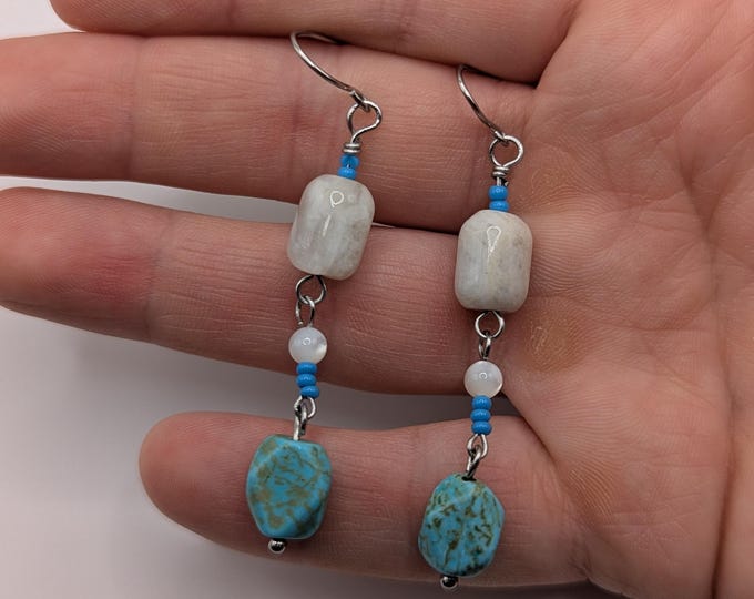 ISLA Drop Earrings | Genuine Turquoise | Moonstone | Mother of Pearl | Gemstone Jewelry