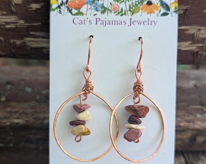 Mookaite Gemstone Copper Dangle Earrings