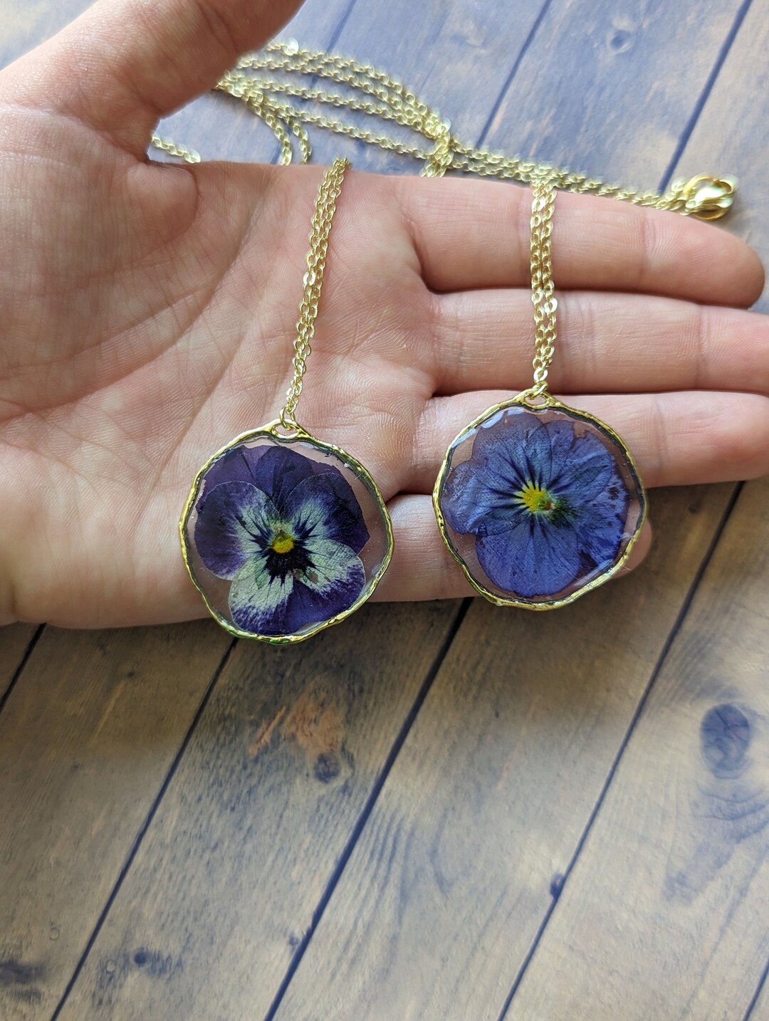 Dried Purple Viola Flower Pendant Dried Flower Necklace Etsy