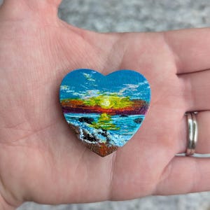 Hand Painted Seascape Heart Magnet: Birchwood Beach Sunset