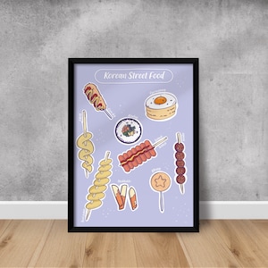 Posterillustrationen Korean Street Food, minimalistisches Poster, Wandkunstdekoration