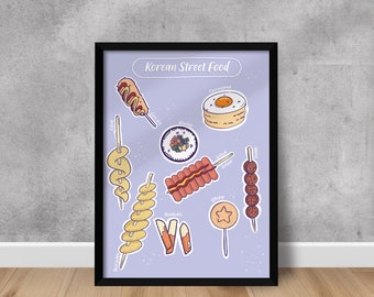 Poster illustrations Korean Street Food, minimalist poster, wall art decoration