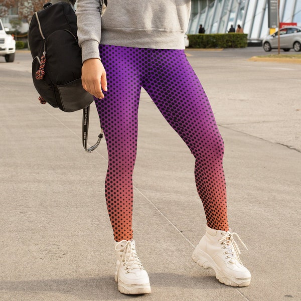 Yoga Leggings for Women in Purple, Orange and Black Pattern: Fabulous Part of Your New Exercise Outfit, Fun Festival Wear, Statement Piece
