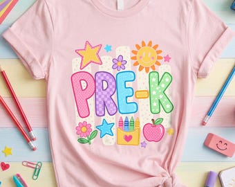 First Day Of Pre-K Shirt, Girly Preschool Vibes Tee, Cute Back To School Outfit, Birthday Gift For Sister, Preppy Kindergarten Crew Tshirt