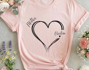Custom Mother Heart Shirt, Personalised Mum Tee With Kid Name, Mothers Day Gift For Her, New Mom Birthday, Mama Name Tshirt