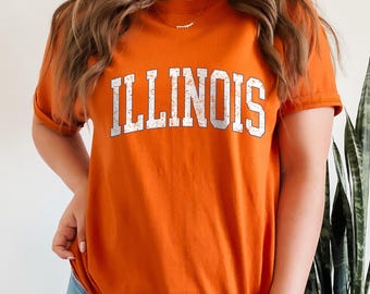 Illinois Shirt, Distressed State Tee, Land Of Lincoln Gift, Retro Souvenir, Unisex College Top, Birthday Present For Him Or Her