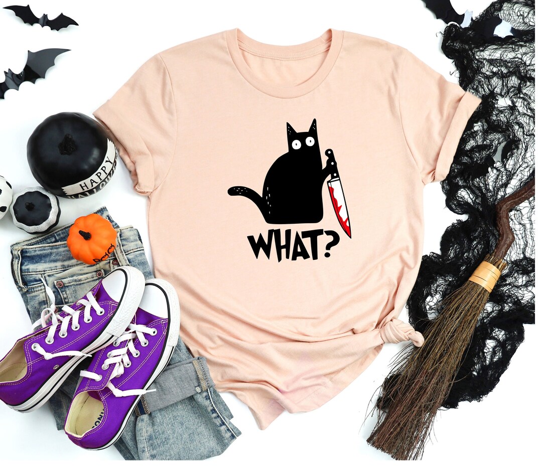 Black Cat Halloween Shirt Cat What Shirt Funny Black Cat Etsy