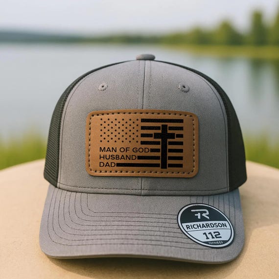 Man of God Husband Dad Trucker Hat, Christian Faith Cap for Dad, Religious American Flag Hat, Richardson 112 Cap, Gift for Faithful Dad
