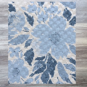 Blauw gehaakt bloemenmotief **ALLEEN patroon** C2C-bloem Afghaans, tapijt, grafiet, deken