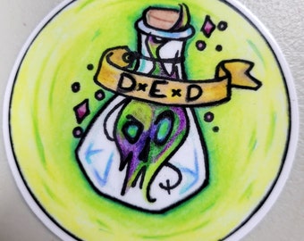 D.E.D. 3" Vinyl Sticker. Cute Ghost Goth Poison Bottle Water Proof, Fade Proof, Water Bottle or Any Surface