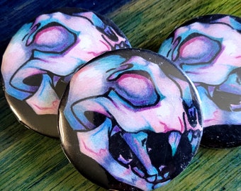 2 Inch Chromatic Cat Skull Pin Back Button