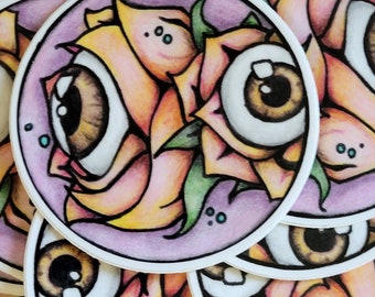 Eye Roses 3" Vinyl Sticker. Creepy Goth Floral Design for Water Bottles, Laptop, or any Surface. Waterproof and Fadeproof.