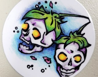 Skullberries 3" Vinyl Sticker Cute Spooky Goth Decor for Water Bottles, Laptops, Notebooks. Kawaii Skulls and Floral Design